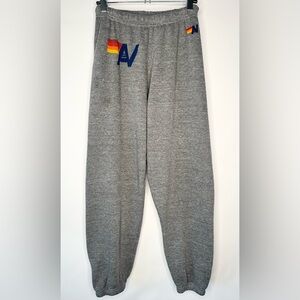 Aviator Nation Gray Joggers with Rainbow Logo